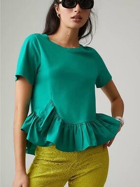 Maeve Anthropologie Ruffle Hem Green Top NWT